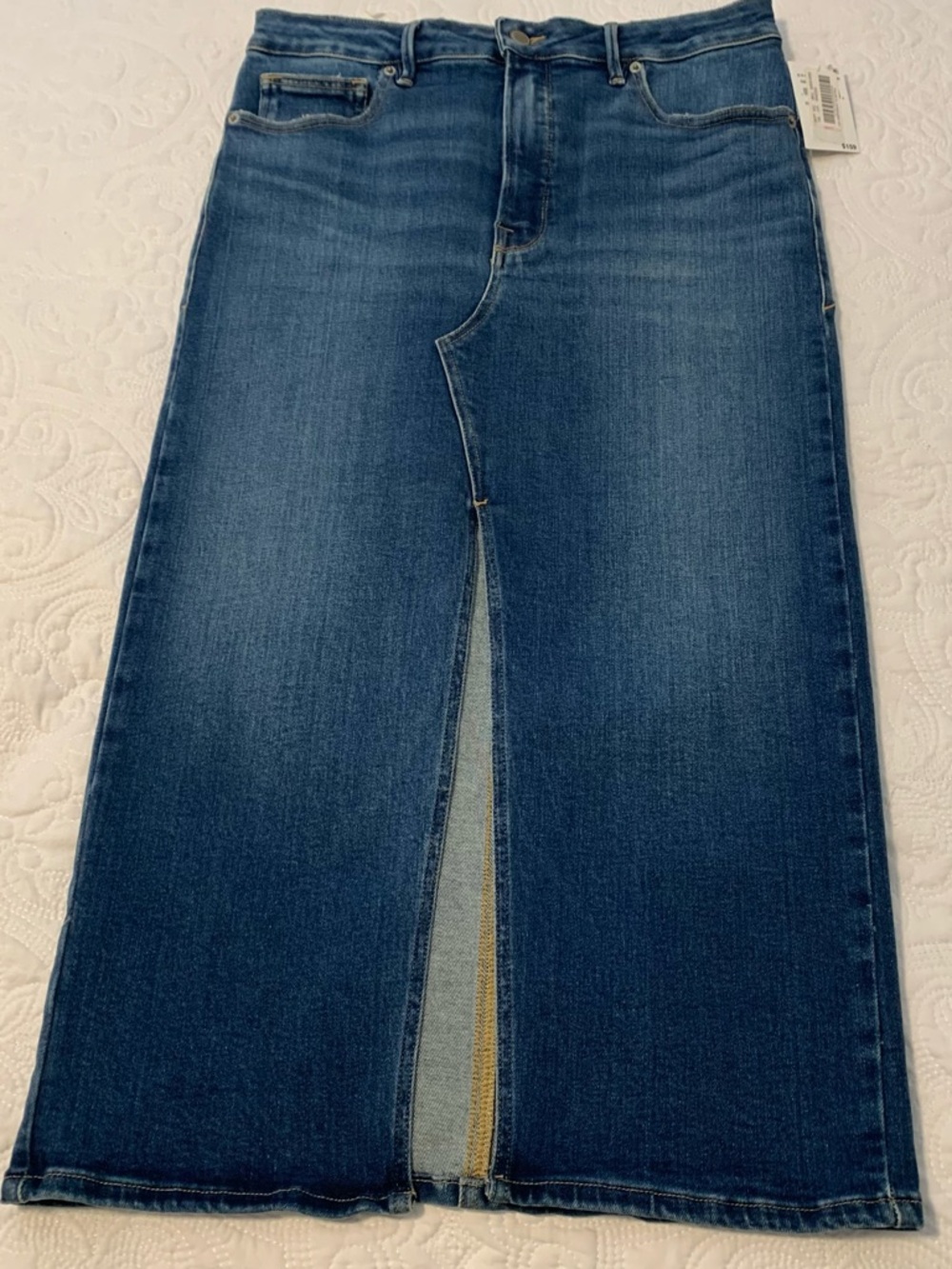 Good American Denim Midi Skirt with Front Slit